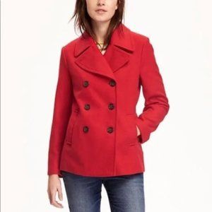 Red Pea Coat Jacket Lined Belt Double Breasted EUC Large